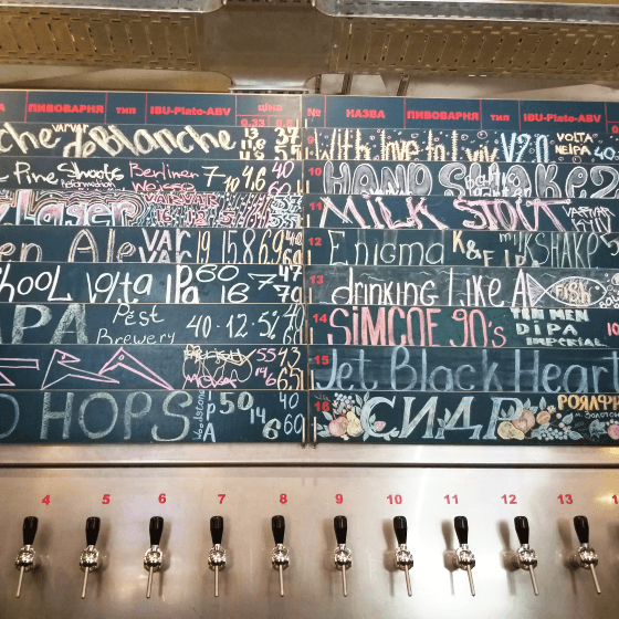 blackboard showing what is available to order in a lviv craft beer bar