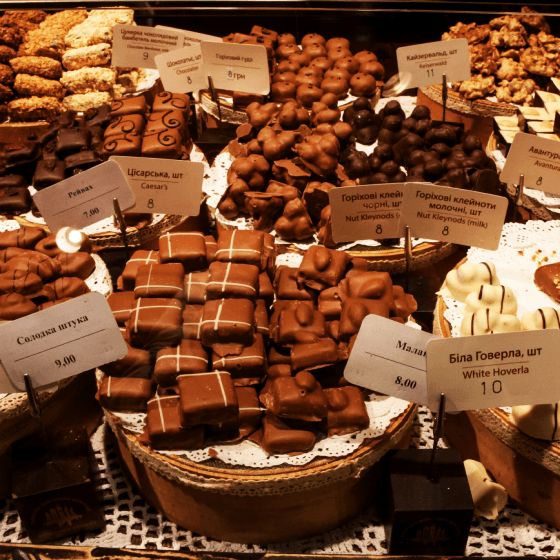 a selection of chocolates and truffles in lviv handmade chocolate