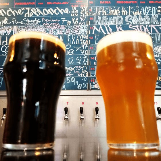 blackboard showing what is available to order in a lviv craft beer bar