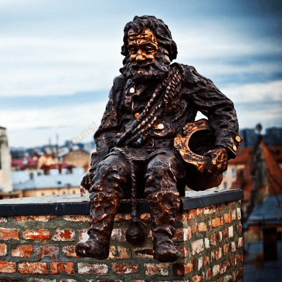 a coffee miner resting on rooftops in lviv