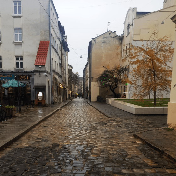 A view of old town streets from the space of synagogues memorial in lviv